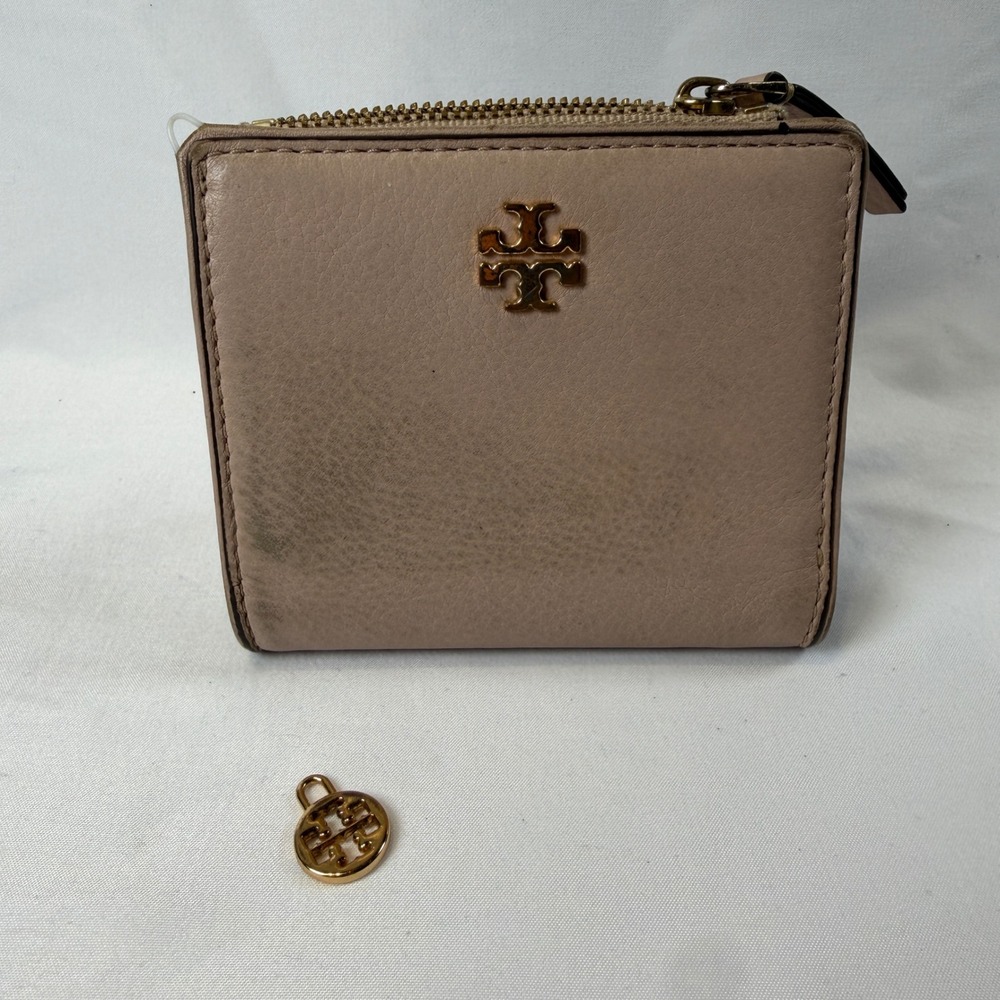 Tory Burch Bifold Wallet Womens OS Pink Leather Britten Mini Compact Wallet